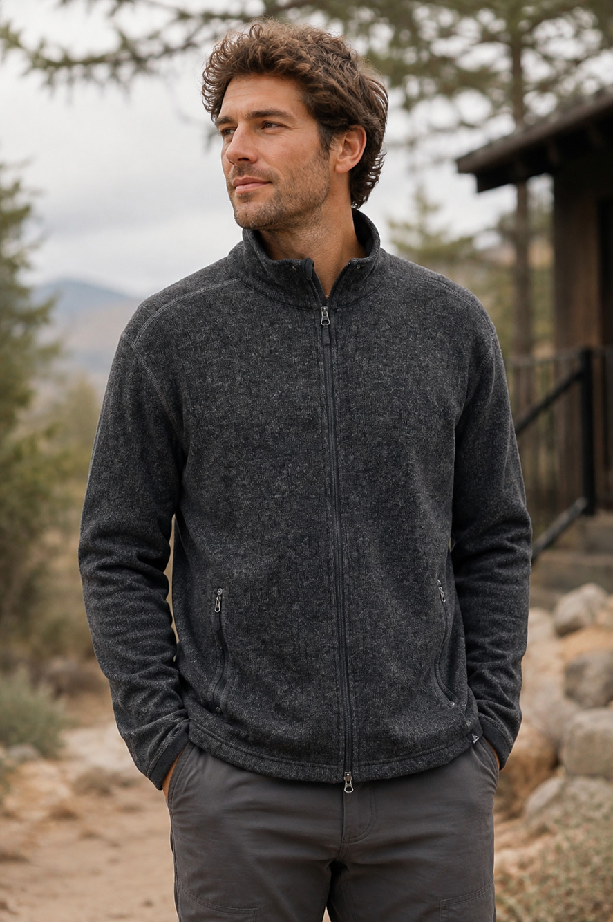 PrAna Mens Jacket XL Wool Blend Full Zip Gray Outdoor Hiking Sweater